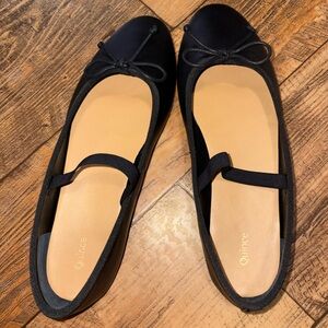 NWT Quince Black Italian leather Mary Jane Ballet Flats with Bow and Strap